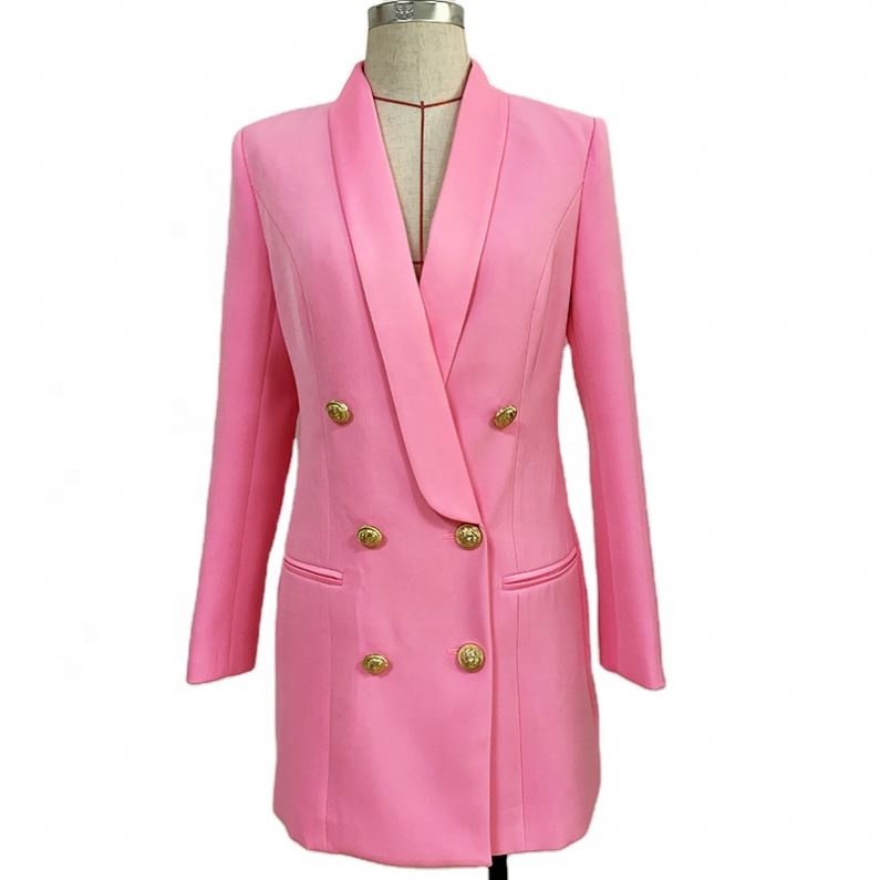 2021 new arrivals Double-breasted gold button shawl collar slim fit women blazer suit dresses