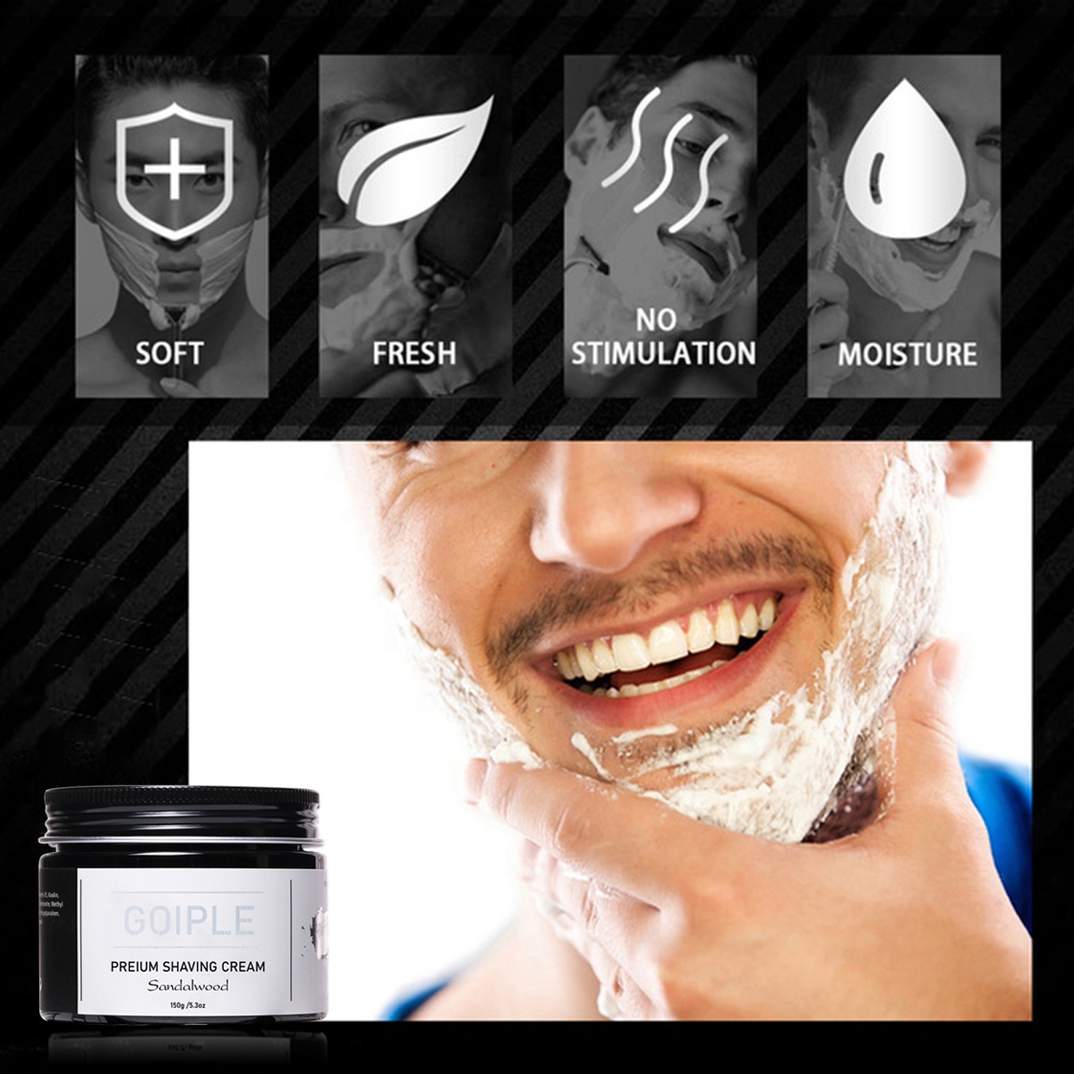 Wholesale Private Label OEM High Quality Smooth Moisturizing After Shave Pre Shave Shaving Cream Set Men Sandalwood 180ml