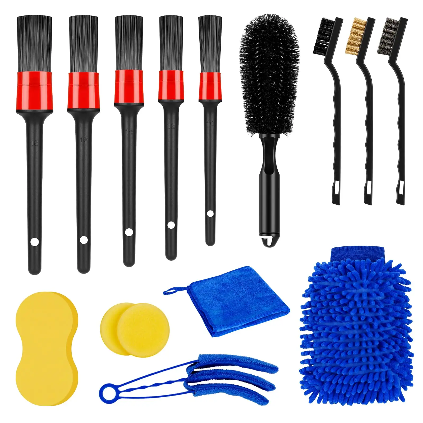 15 Pieces Rim Brush Car Detailing Set  and Microfiber Cloths for Tyres and Windows for Indoor and Outdoor Car Care