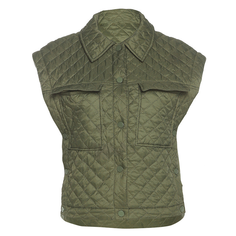 Autumn New All-Match Plaid Solid Color Sleeveless Vest High Street Casual With Pockets Warm Women's Vest Coat