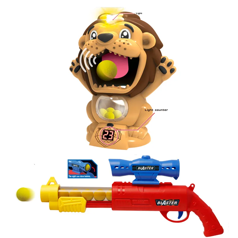 Hungry Lion Feeding Game Competitive Game Soft Bomb Air Powered Gun Score Target Shooting Game Toys