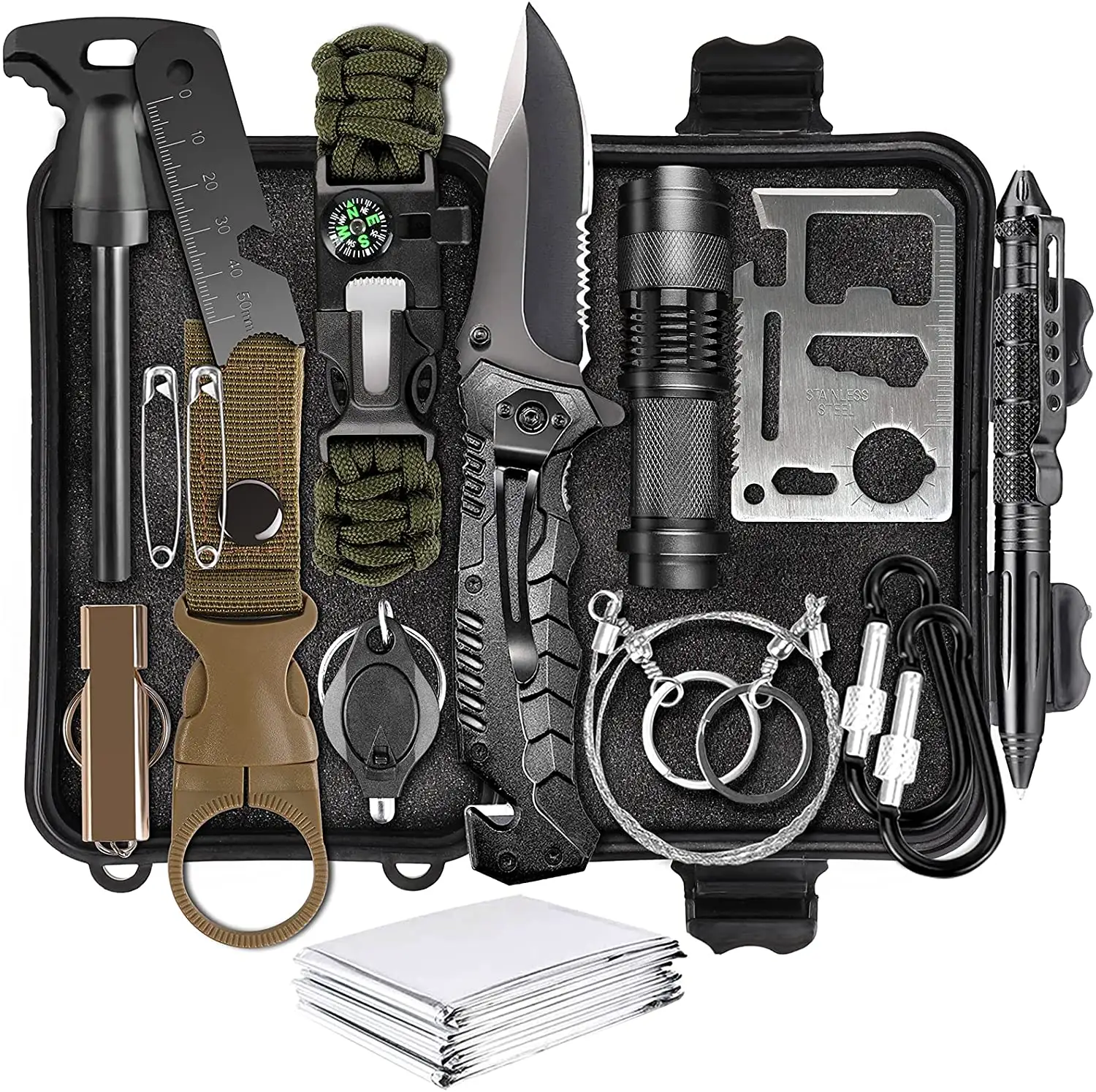 Wholesale 15 in 1 Emergency Survival Gear Kit Hiking , High Quality Gadgets Survival Kit Tool With Watch, Fire Starter Etc