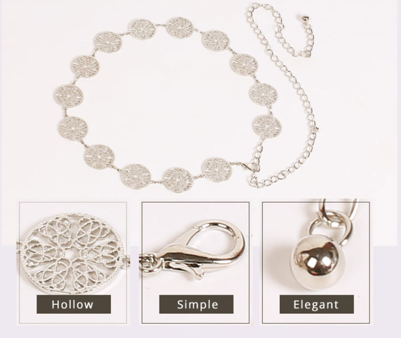 China manufacturer fashion coin metal belts for women lady chain belts accessories