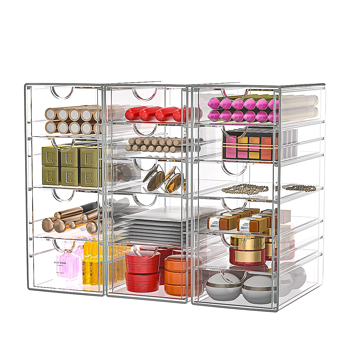Modern 3-Piece Set Transparent 15 Drawer Desktop Storage Box PE Plastic Injection Multifunctional Sundries Jewelry Organization