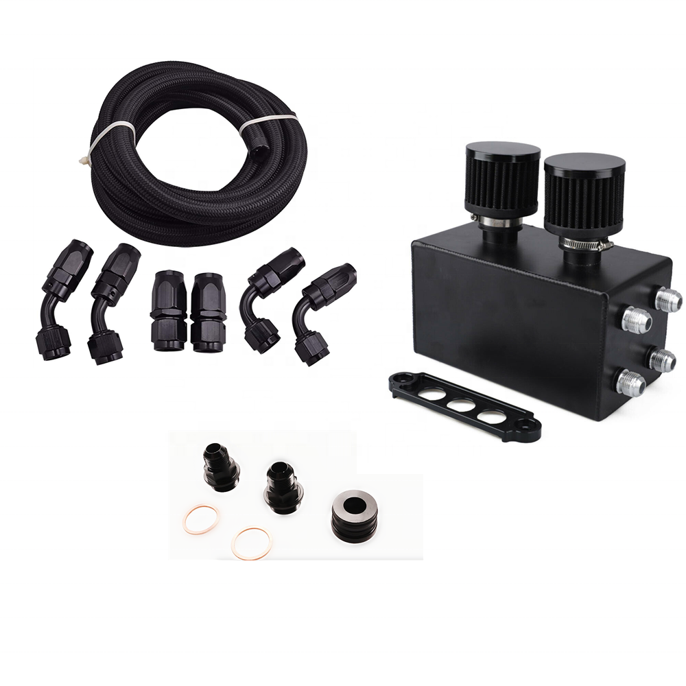 AN10 Inlet Oil Catch Can Reservoir Tank w/Dual Breather Filter Baffled Tank Kit Battery-Size Compatible with Honda Acura