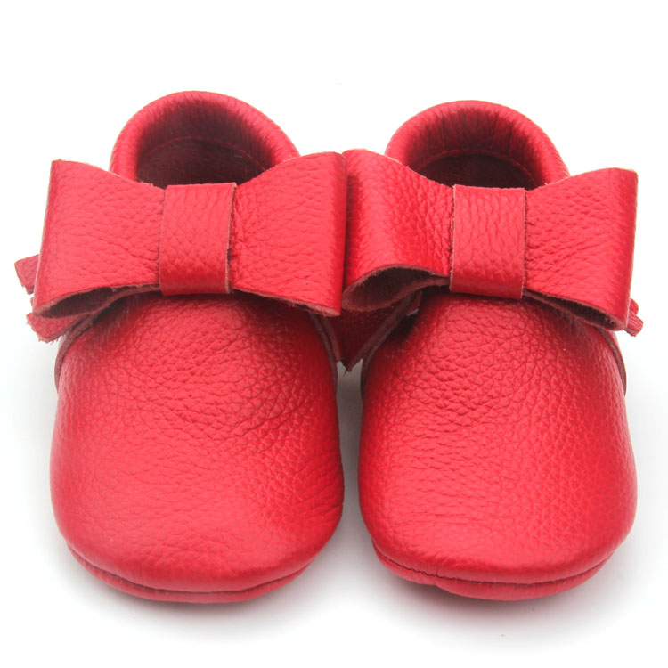 Durable Leather Bow Fashion Shoes Skidproof Handmade Soft Soles Baby Moccasins
