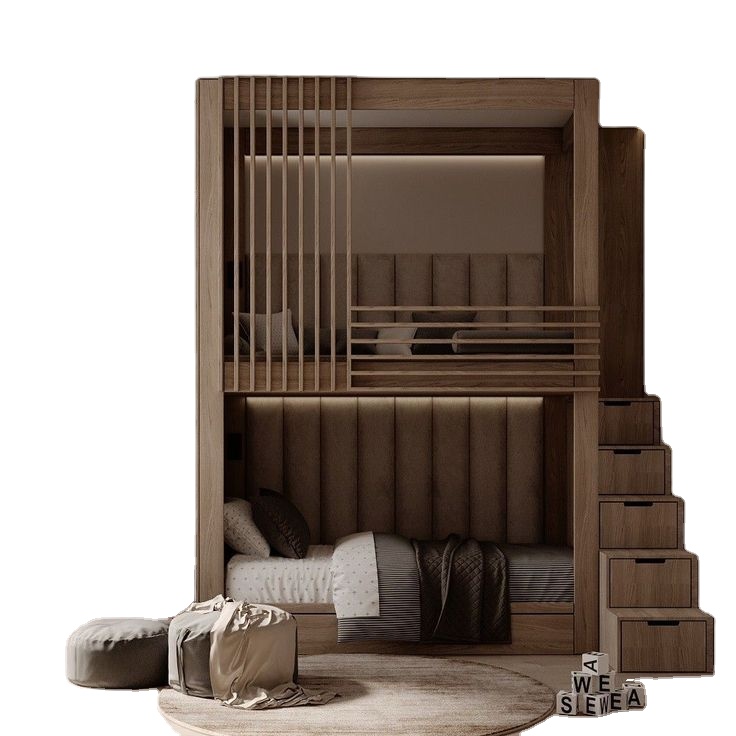 Luxury royal children's furniture kids bedroom bunk bed double decker loft bed with mattress