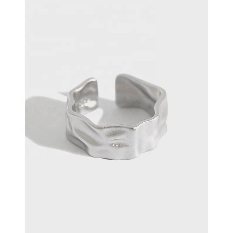 Korean S925 Sterling Silver Ring Irregular Concave Convex Surface Frosted Open Female Ring Minimalist Platinum Ring