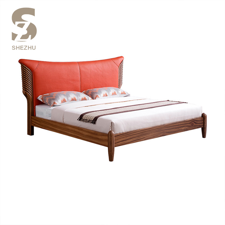 modern orange leather headboard bed designs king wood frame bedroom double set home furniture wooden bed
