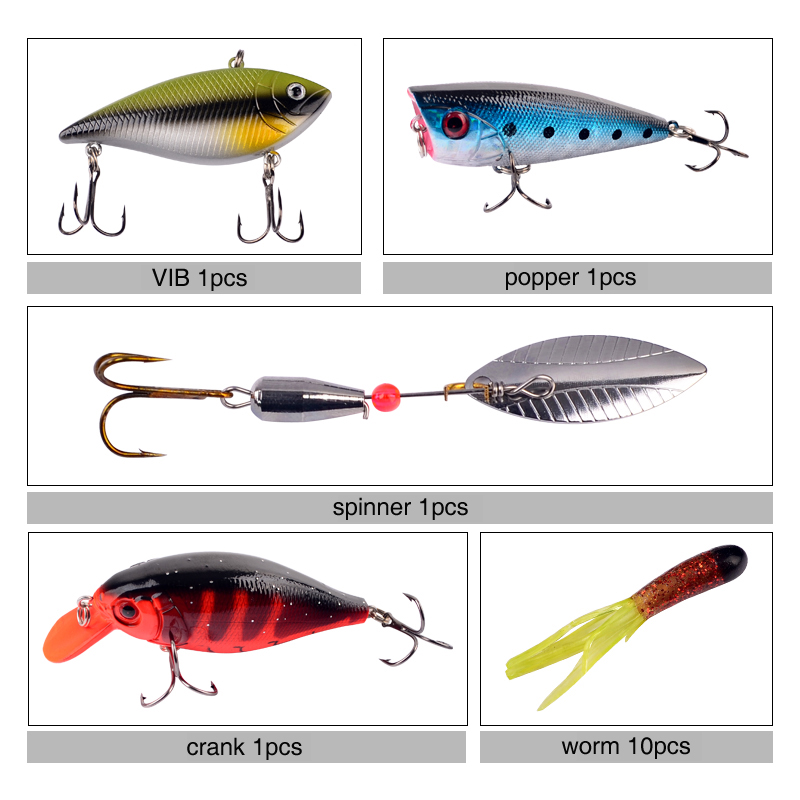 Fishing Lure Set Soft Hard Lure Baits Bass Trout Salmon Minnow Popper Crank