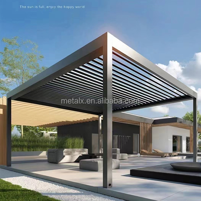 Modern Motorized Louver Fancy Retractable Slanted Roof Mount Extension Pergola