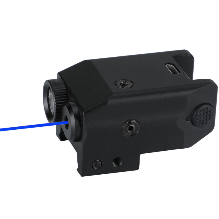 Super collider for pistol blue laser sight and LED flashlight combination.