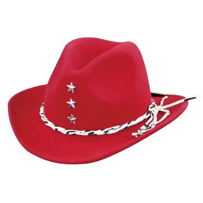 LiHua 100% Australia Wool Twisted band  OEM Wholesale  Red Wool Felt Hat Felt Cowboy Hat