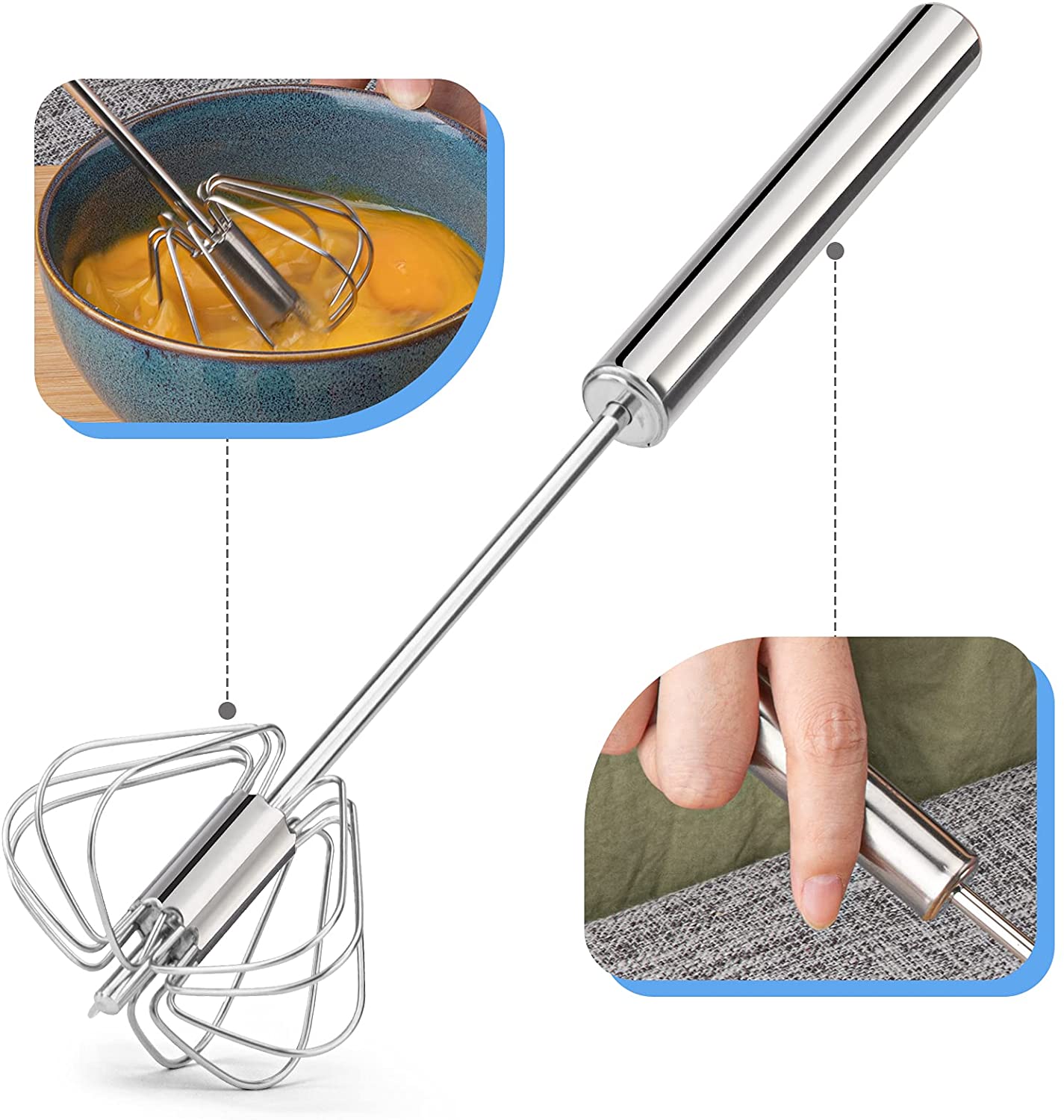Hot Sale Hand Steel Whisk Manual Push Egg Beater Non-Electric Easy Semi Automatic Versatile Tool Mixer Stirrer for Blending