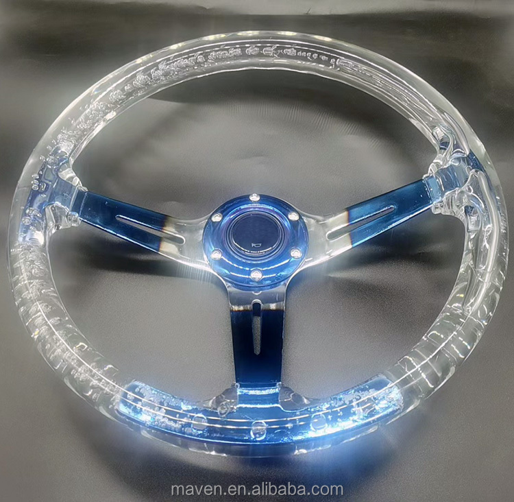 Universal 14 Inch 6Colors Acrylic Car Racing Drifting Steering Wheel Grilled Blue Or Neochrome Bracket