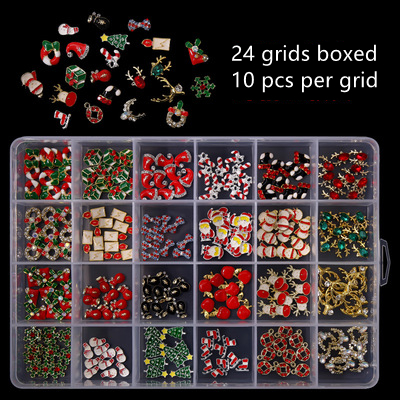 ND1131 Nail Art Designs 24 Grids Christmas Series Metal Christmas Tree Snowman Elk Candy Jewelry For Nail Art Decoration