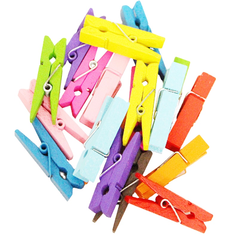 20pcs 3.5cm Mini Clothes Pins with hemp rope for Crafts Photos Wooden Paper Picture Clips Hanging Pictures Baby Clothes Line Cl
