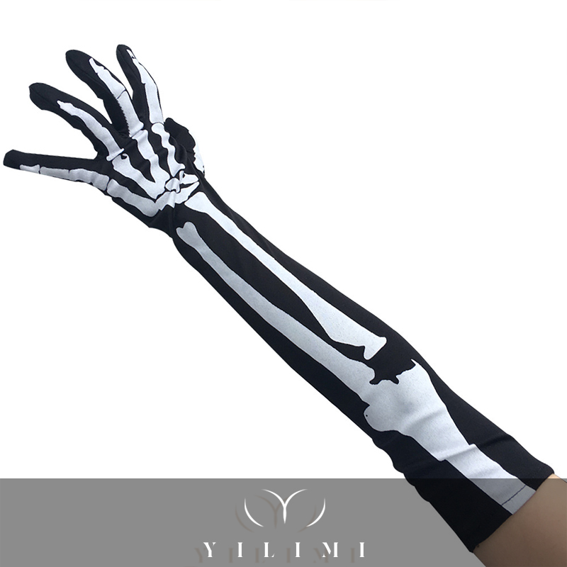 New Arrival Halloween Cosplay Props Horror Skeleton Gloves Skull Claw Bone Elbow Length Full Finger Scary Gloves