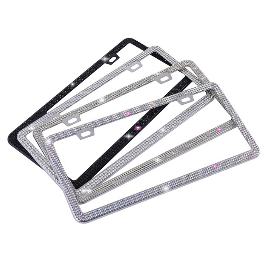 31*16cm Bling Bling Stainless Steel Rhinestone USA Version Auto Car SUV License Plate Frame Holder