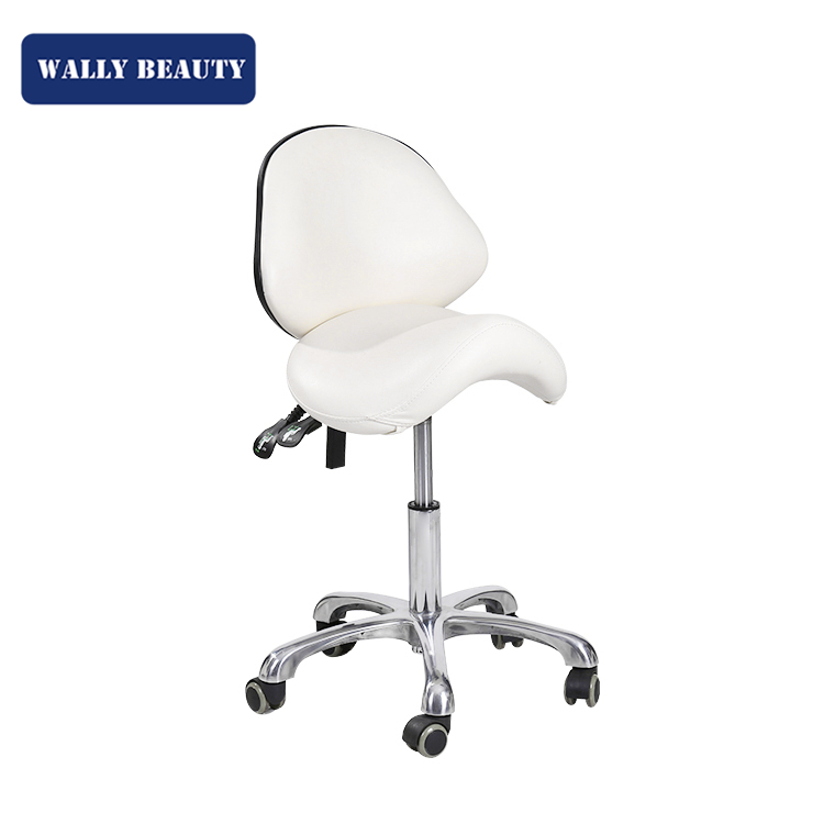 Wallybeauty salon furniture with backrest adjustable high backrest white saddle salon stool