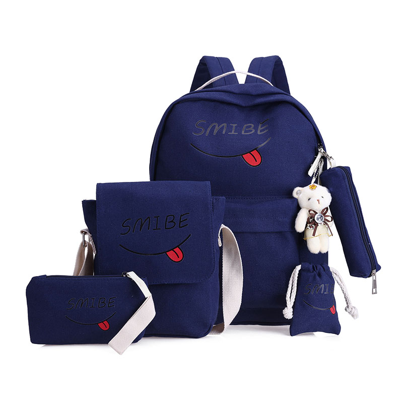 Custom promotional Vintage 5-piece schoolbag printed girl canvas lovely backpack set travel bag