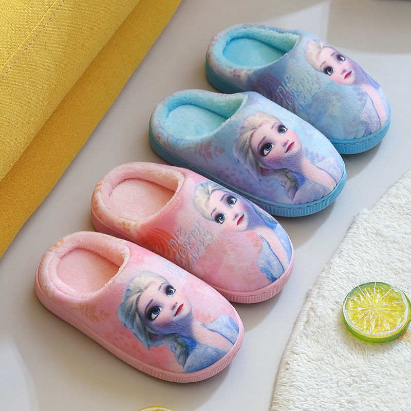 Marvel Spiderman Anime Elsa Children Cotton Slippers Autumn Winter Warm Frozen Princess Boy Girl Indoor Home Cotton Shoes
