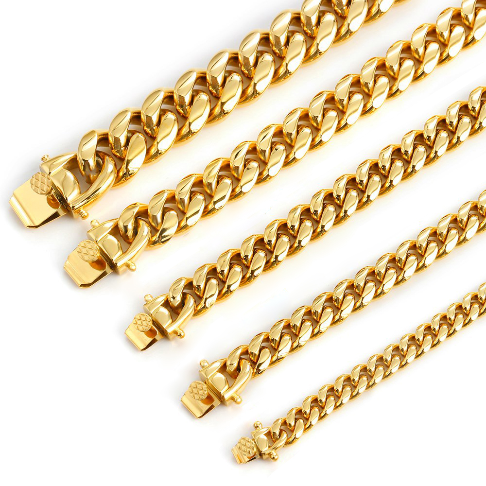 High quality collar de hombres men hip hop big miami gold cuban link chain stainless steel