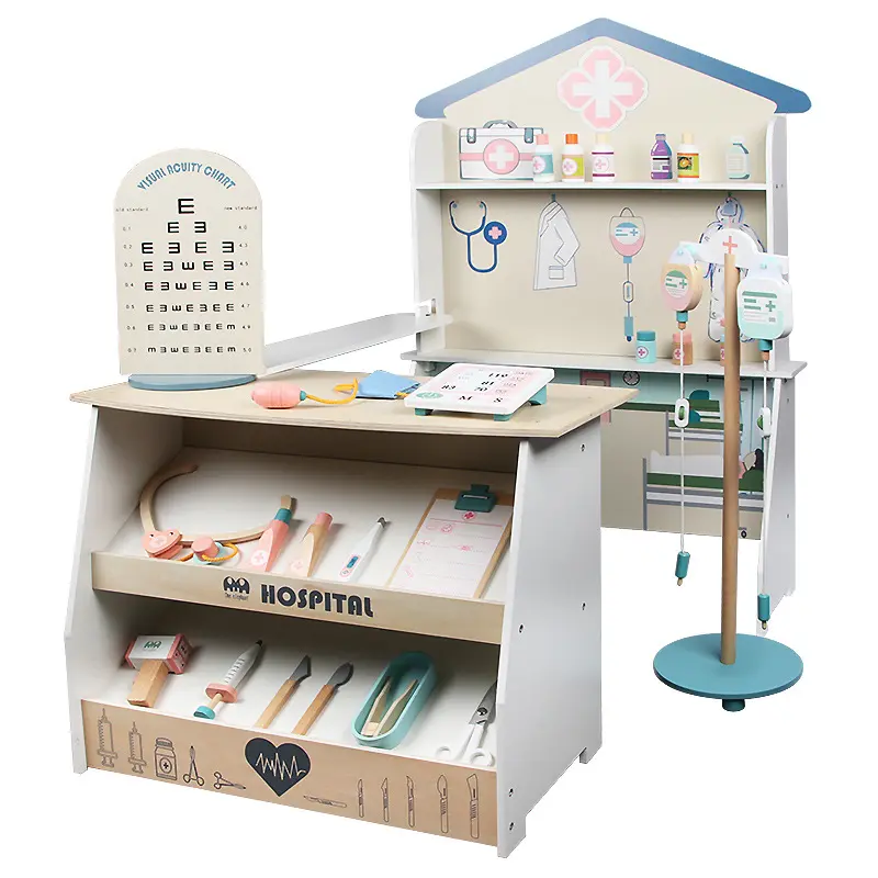 Simulate Medical Treatment Doctor Toys Wooden Doctor Set Preschool Educational Toy Includes Dolls And Furniture Real Experience