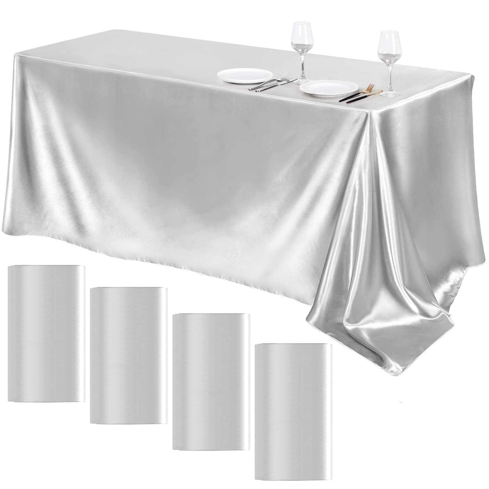 Custom Table Cloth Logo Luxury Heavy Satin Table Clothes Satin Table Cloth Rectangular Silver Satin Tablecloth