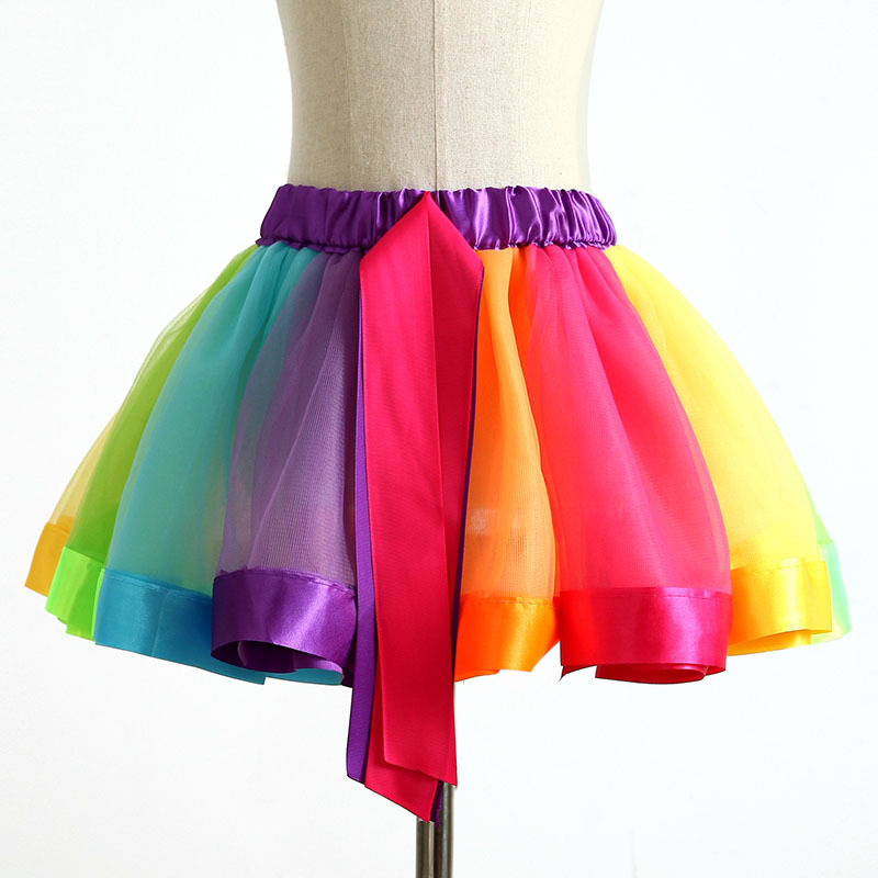 Wholesale Little Girls Multicolor Birthday Dance Tulle Tutu Skirt Rainbow Ribbon Bow Baby Girls Fluffy Tutu Skirts For Party
