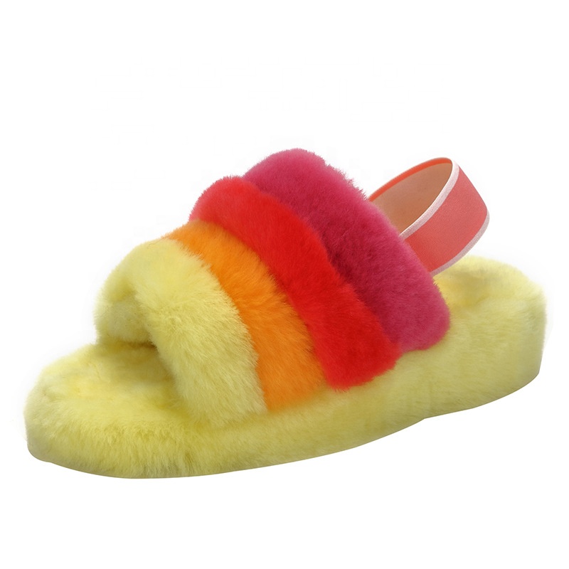 Most popular fur warm winter slippers Fur slide Real Wool slippers for women ladies