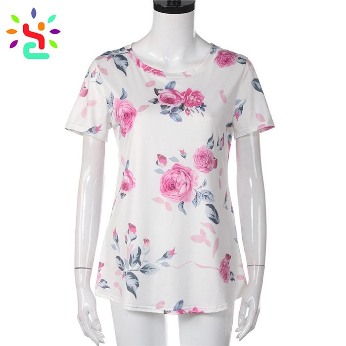 Best Sellers Tshirt Women Custom Crew Neck Floral Shirt Casual Premium Circular Hem Short Sleeve Tee