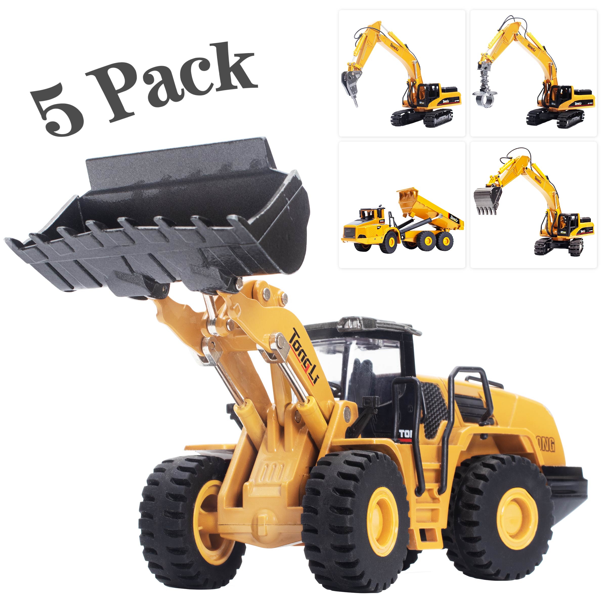 TongLi 1:50 alloy construction model toy diecast model vehicles mini excavator loader and truck set