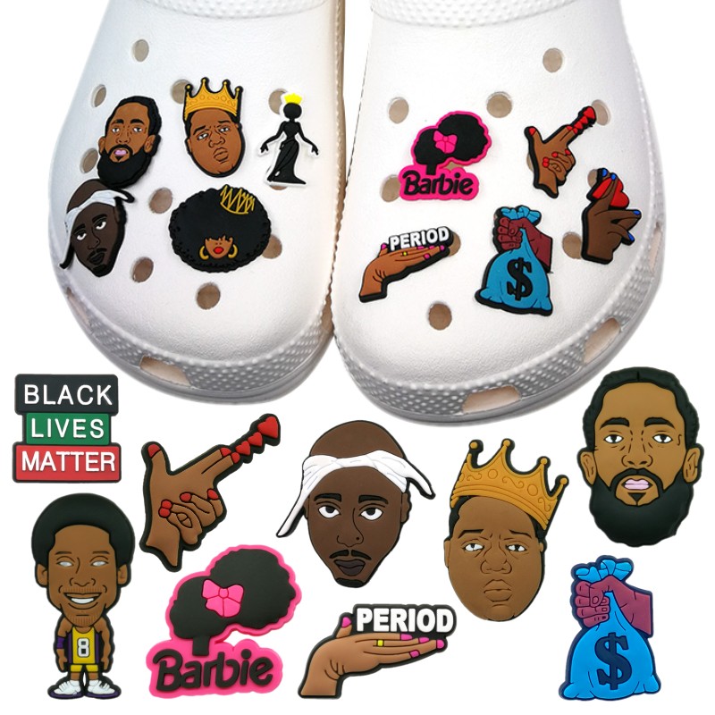 Производитель black lives, мультфильм croc, очаровательные 2D мягкие резиновые украшения для обуви, заглушки для обуви, аксессуары, браслет