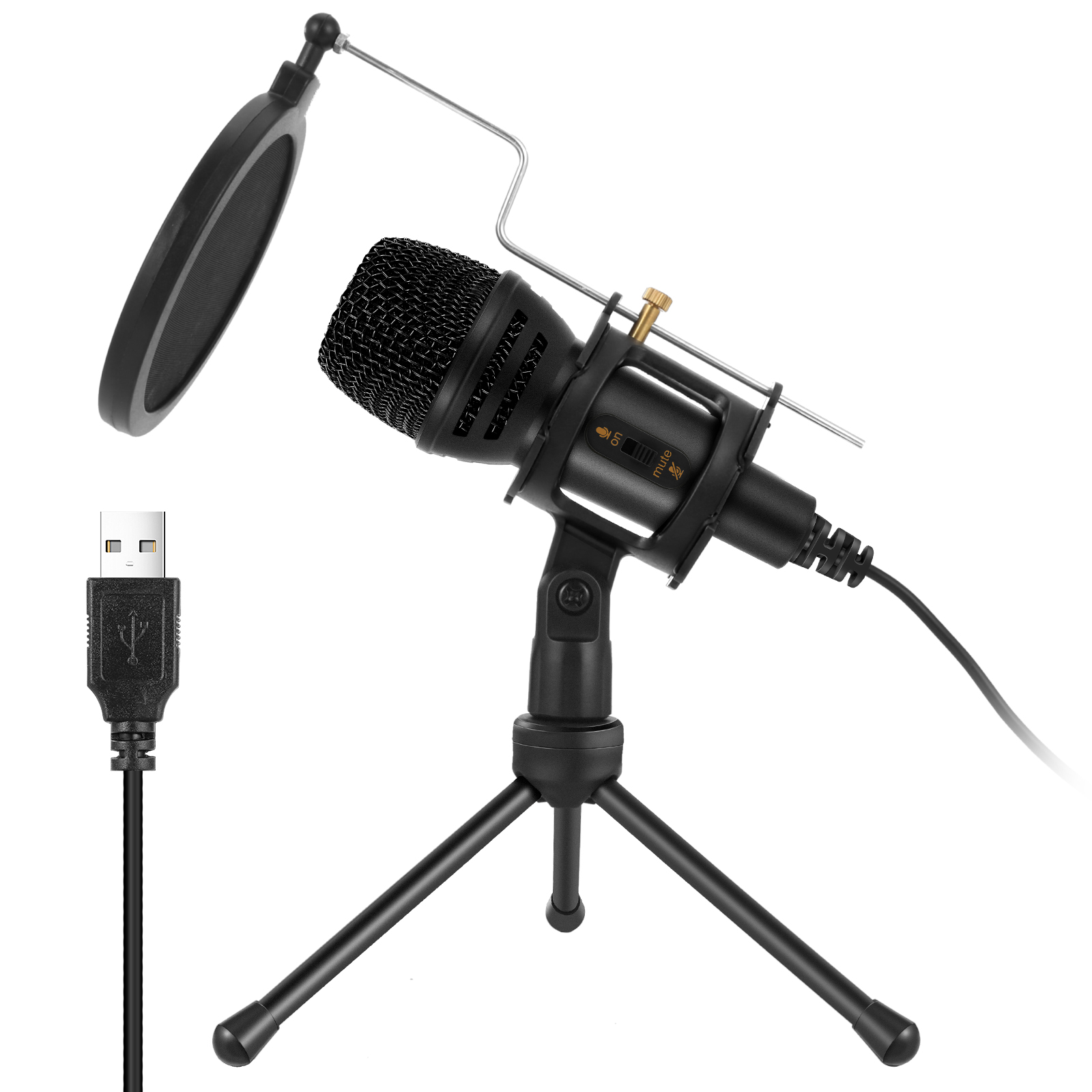 Конденсаторный микрофон для караоке, микрофон с USB, микрофон для студийной записи, микрофон с амортизирующим креплением, комплект оборудования, микрофон