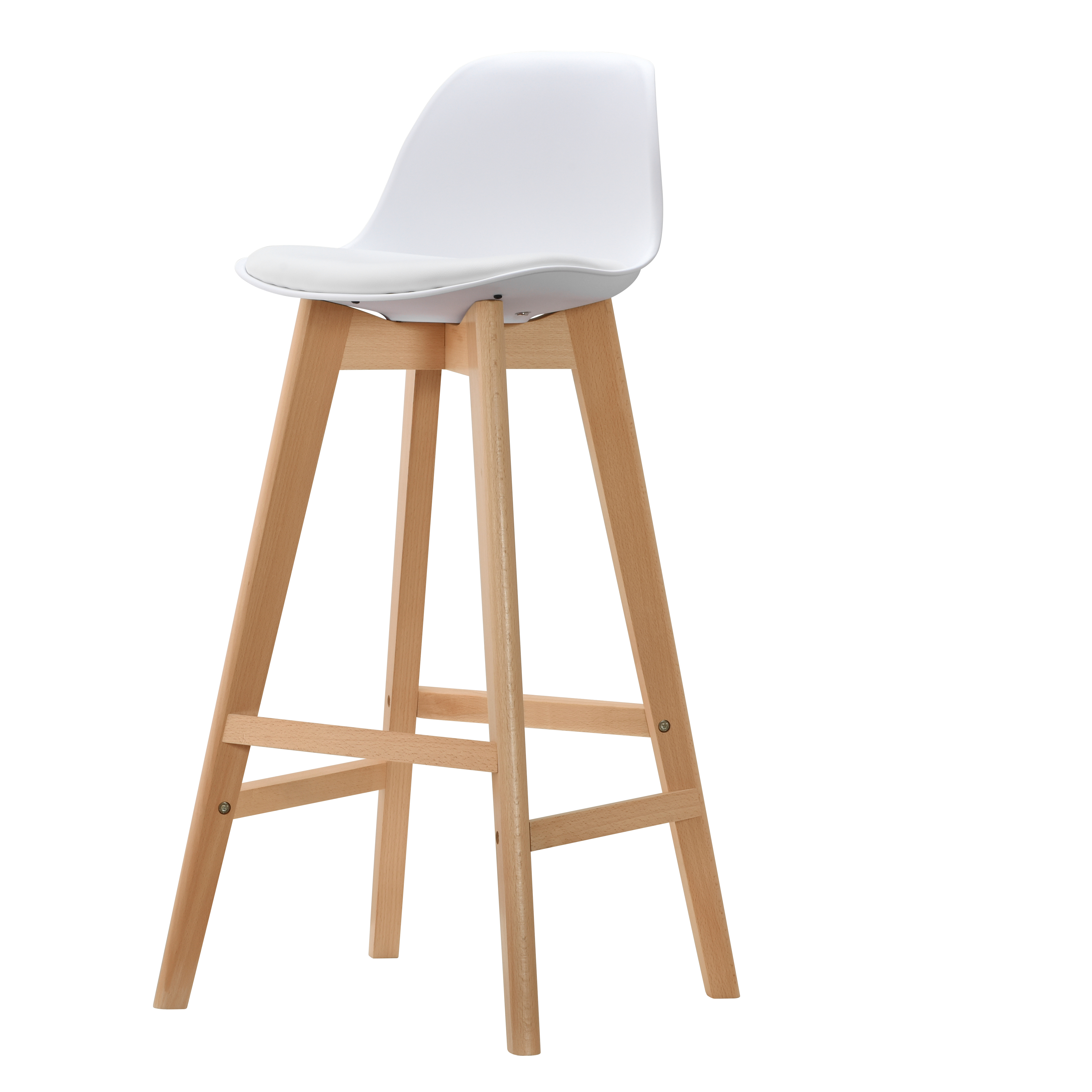 Wholesale Modern Nordic Design Cheap Pp High Quality White Beech Wood Legs Plastic Bar Chair With Pu Cushion