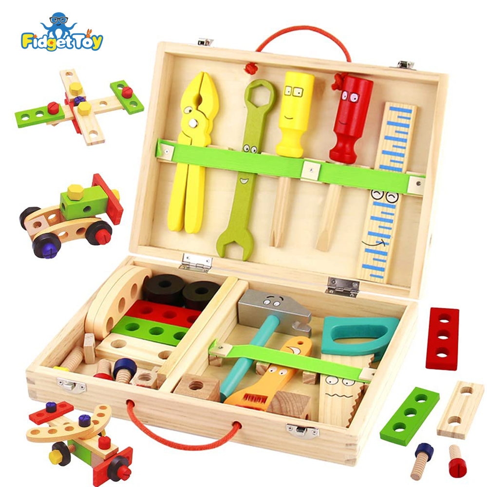 TT285 Hot Selling Pretend Play Colorful Wood Tool Kit Children Wooden Tool Box Toy Simulation Educational Tool Kit Toy