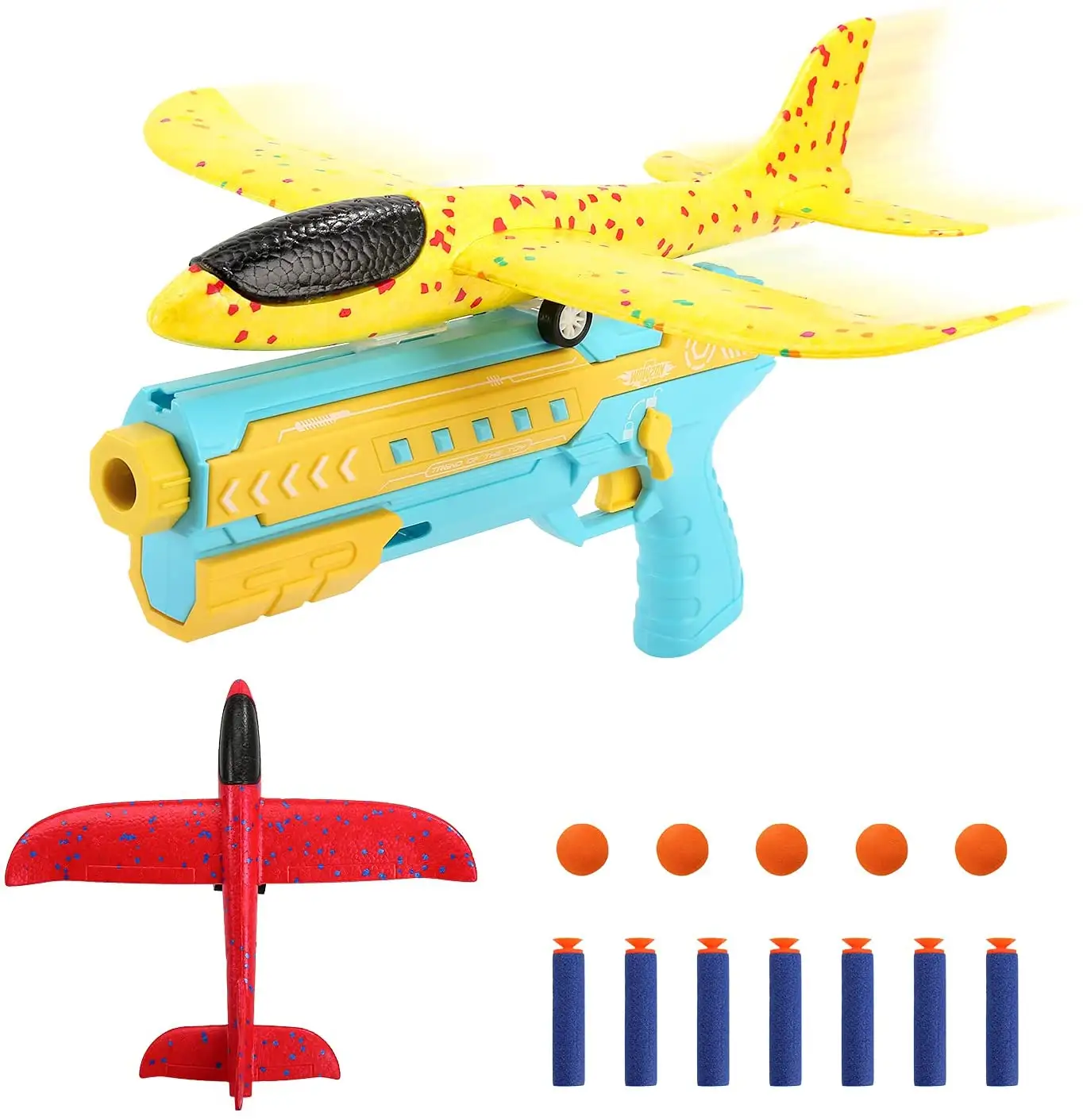 New Years Gift WZ05 4 in 1 Airplane Launcher Gun Toy Catapult One-Click Ejection Model Foam Airplane Toy with 2 Planes