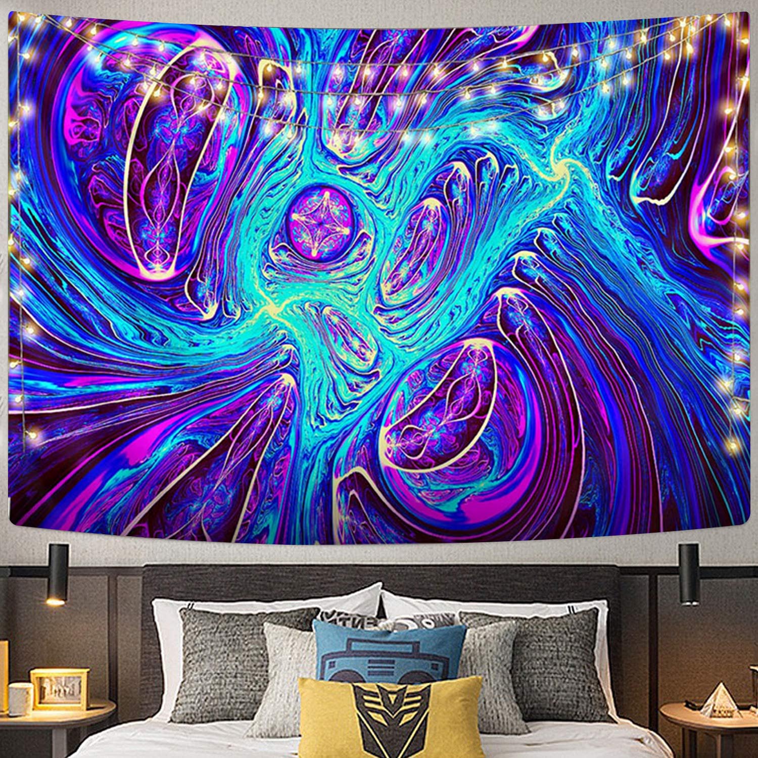 Manufacturer Colorful Abstract Hippie Trippy Wall Hanging Neon Cauldron Tapestry Psychedelic Wall Tapestry For Home Decor