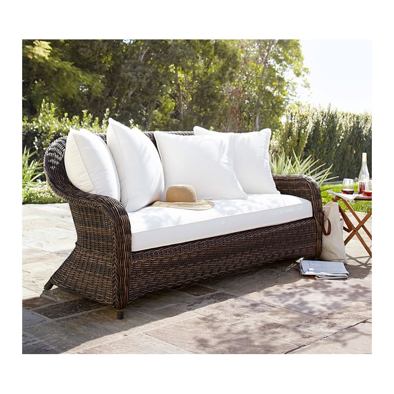 All weather rattan wicker furniture outdoor garden roll arm sofa