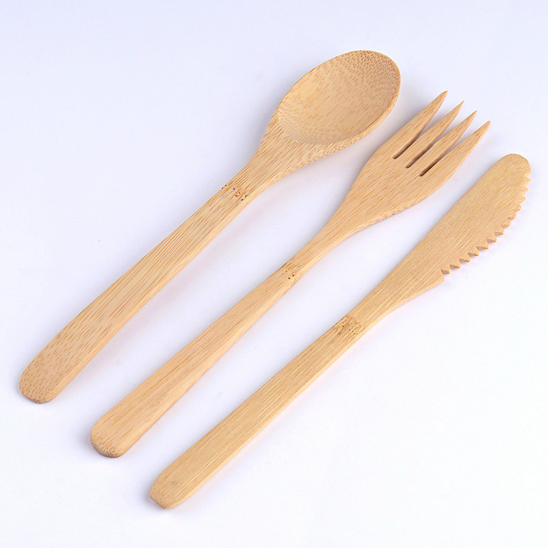 Portable Reusable Wooden Bamboo Cutlery Flatware With Bags Dinnerware Spoon Fork Chopsticks