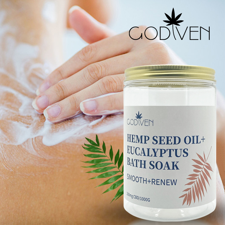 Поставщик Amazon, соли для ванн с конопляным маслом CBD, 1000 г/бутылка, для органических процедур ванны и восстановления мышц OEM ODM, минимальный заказ может быть 30 штук