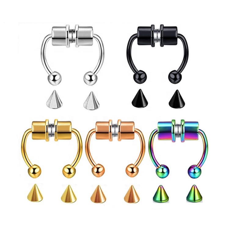 New 316l Stainless Steel Horseshoe Fake Nose Ring Hoop Reusable Nose Ring Hoop Non-piercing Magnetic Septum Fake Nose Ring