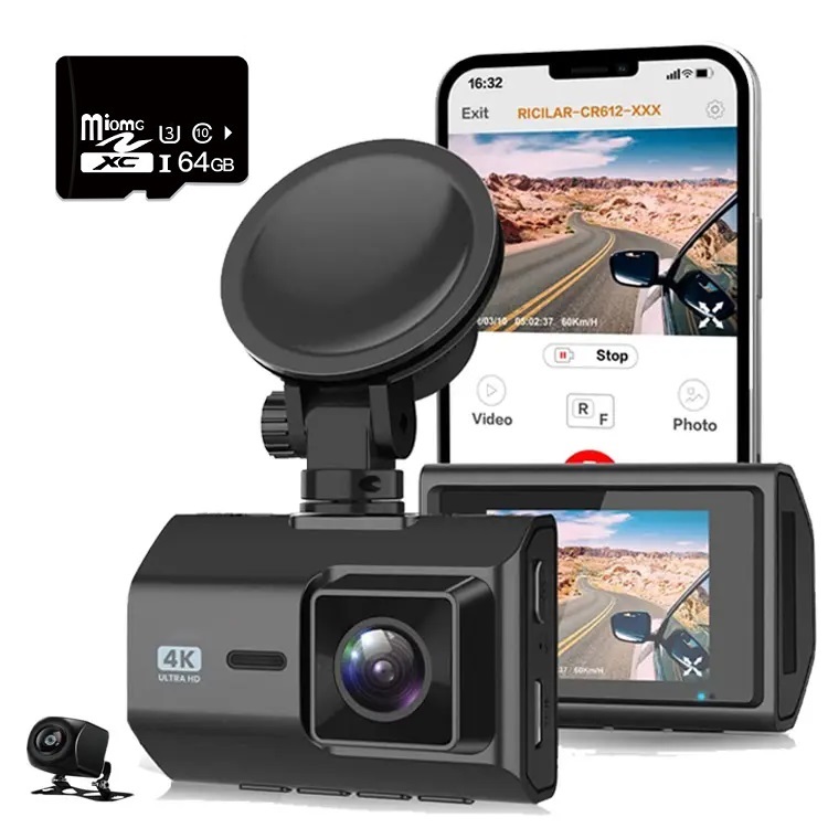 4k видеорегистратор Ultra HD 2160P Автомобильный видеорегистратор с двумя объективами Автомобильный черный ящик с wifi GPS 64G U3 TF карта