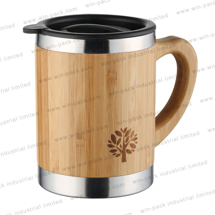 eco friendly reusable 300g bamboo travel coffee cup with handle
