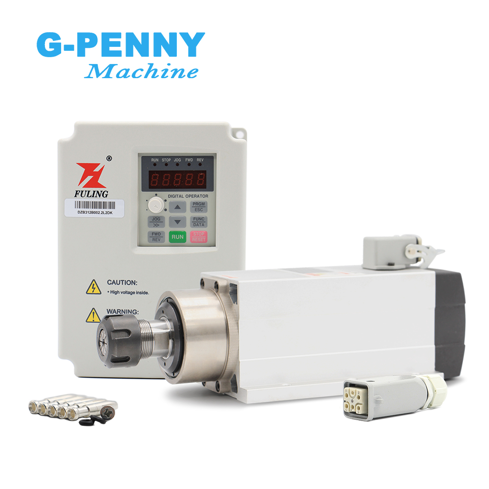 New Arrival! 2.2kw ER25 220v/380v air cooled spindle motor with flange 4pcs ceramic bearings With 2.2KW Fuling Inverter