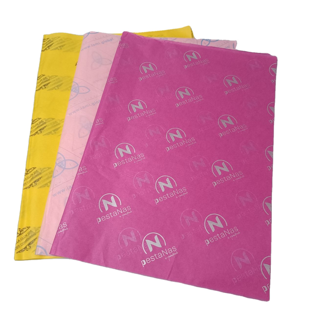 Customized Logo Printed 17g Paper /yellow/pink/purple color Wrapping Paper Sheets with black logo for Clothes/gift packing