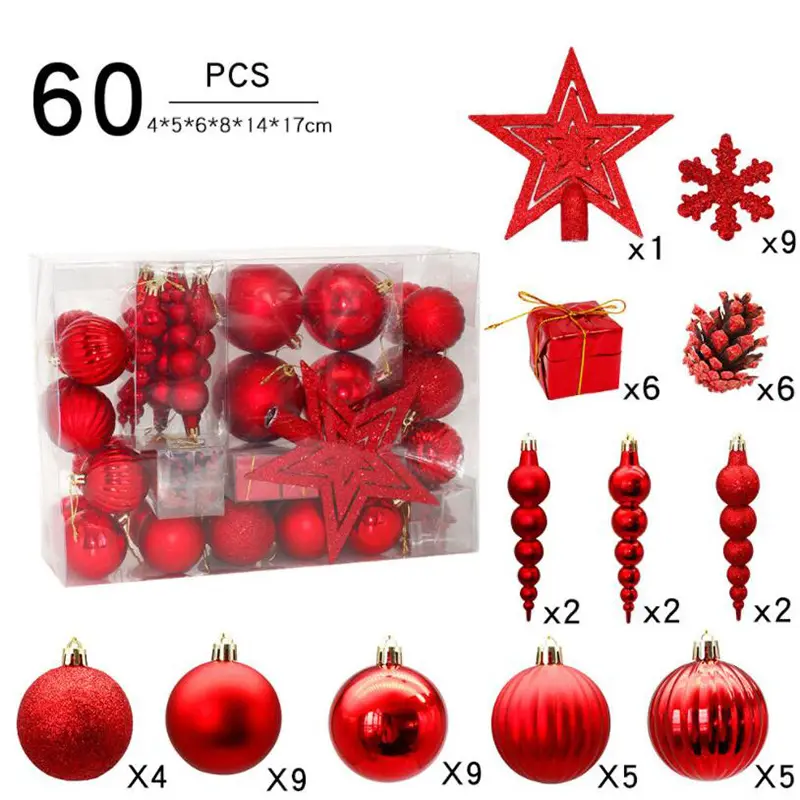Hot Selling 4-8cm 60pcs/set Christmas Balls Decorations Pendant Set Plastic Shatterproof Xmas Tree Ball Baubles