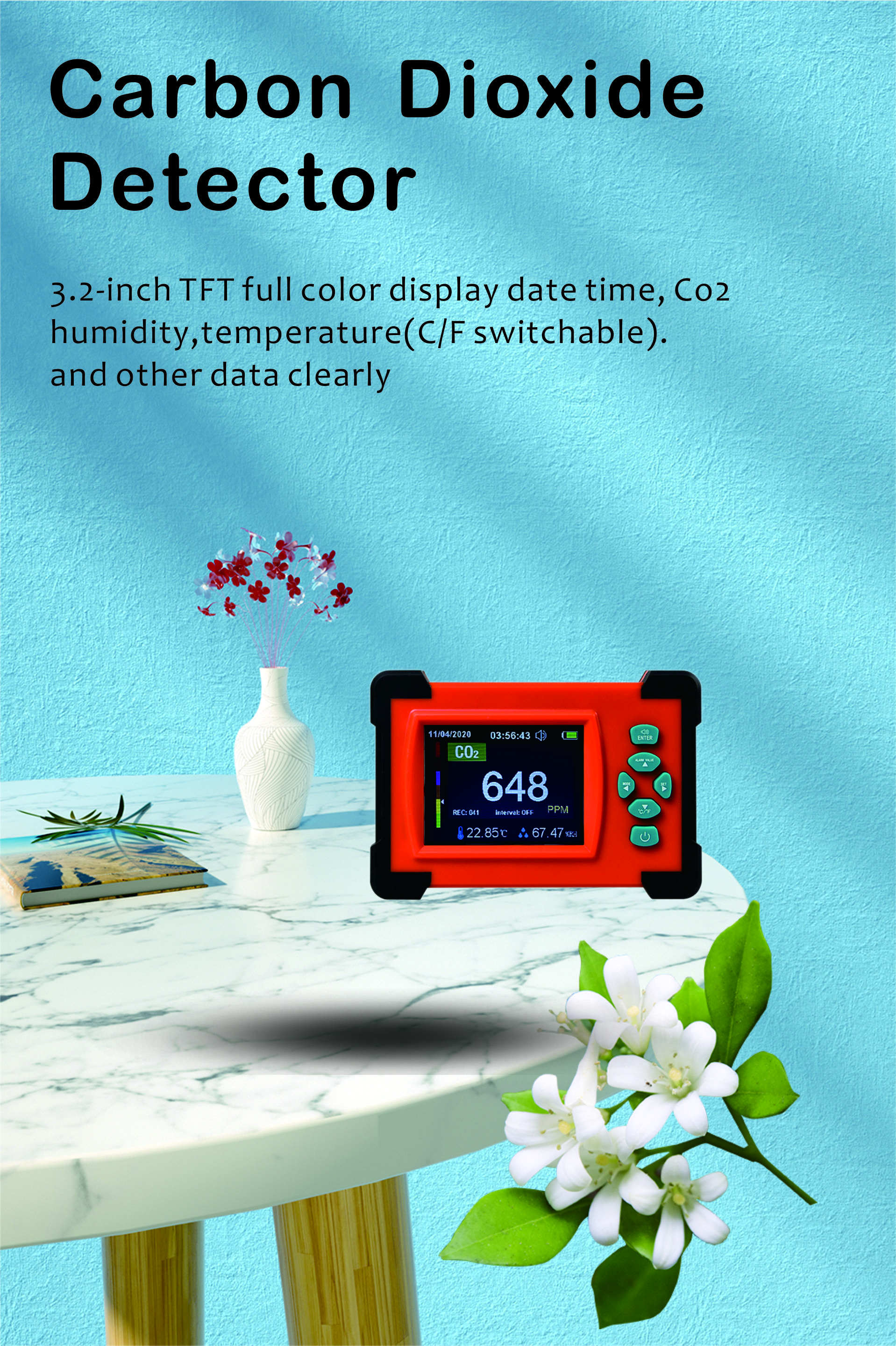 NDIR carbon dioxide Analyzer gas analyzer ppm meter air detector co2 monitor Co2 tester with ararm