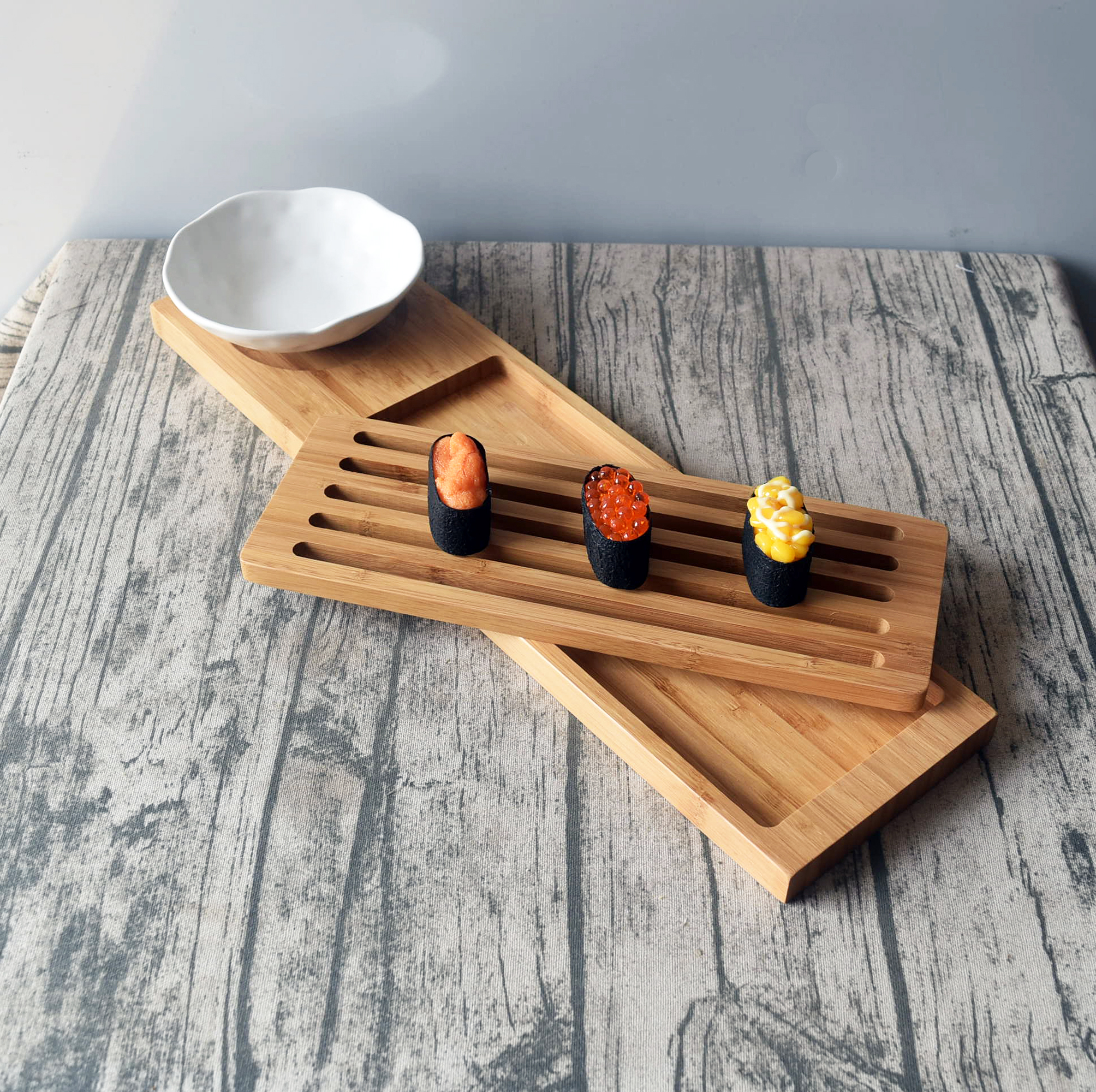 Inventory Bamboo Sushi Tray with Grooves for Flavor Dish Wholesale Customized Insertable Detachable Sushi Plate